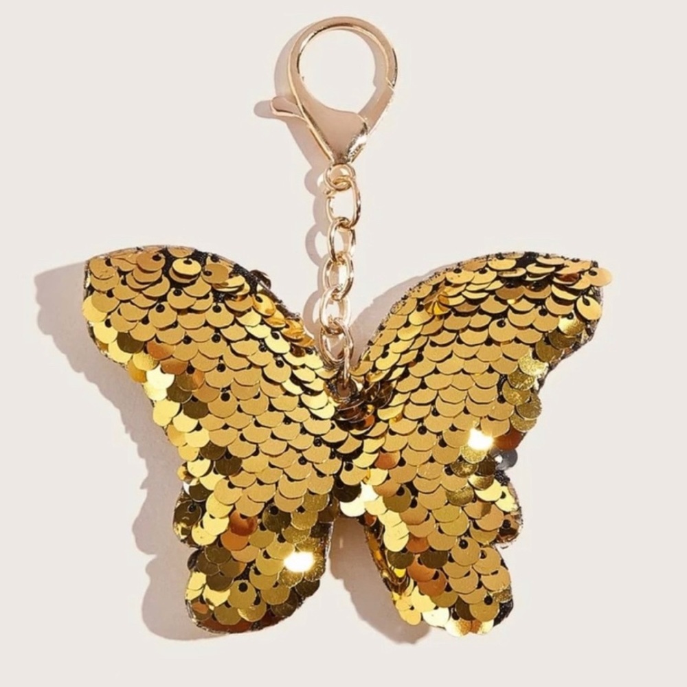 Golden Butterfly Sequins Bag Charm